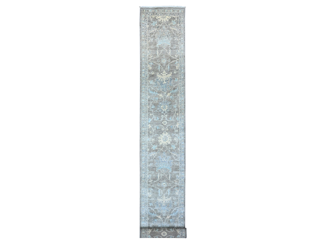 2'5" x 20'1" New Hand Knotted Grey Wool Runner Oriental Rug - MOA10289499