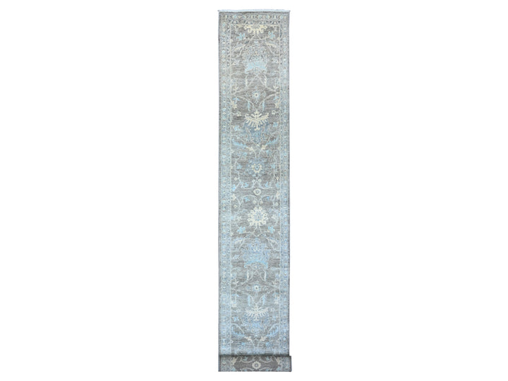 2'5" x 20'1" New Hand Knotted Grey Wool Runner Oriental Rug - MOA10289499