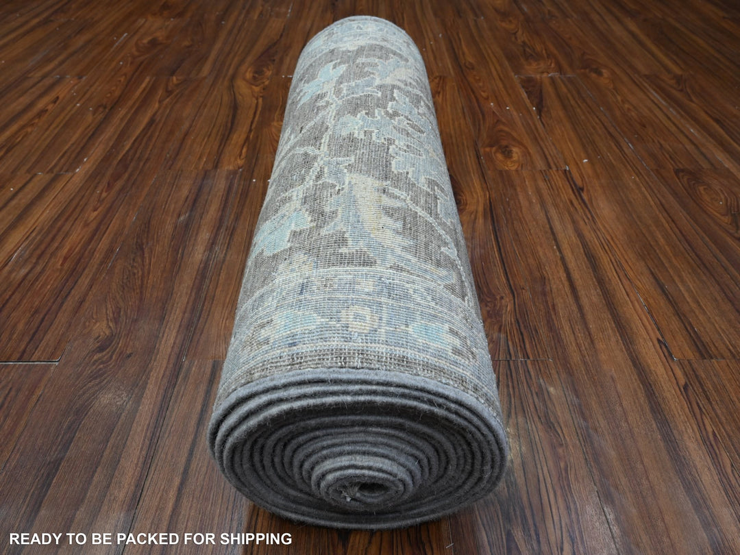2'5" x 20'1" New Hand Knotted Grey Wool Runner Oriental Rug - MOA10289499