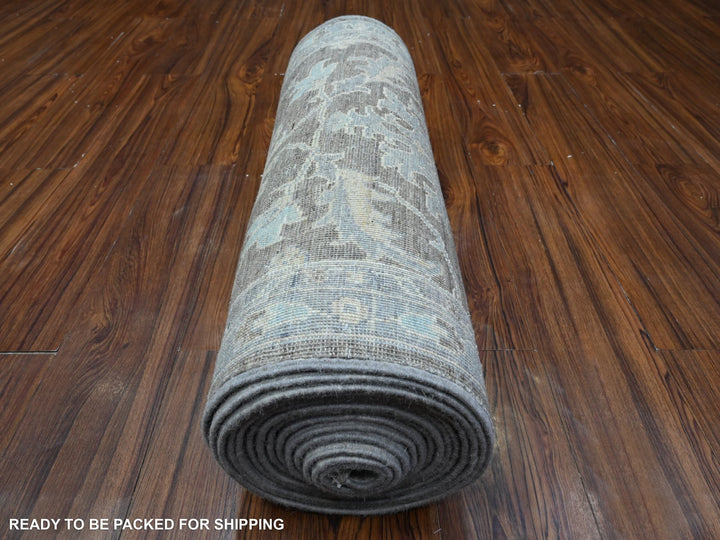 2'5" x 20'1" New Hand Knotted Grey Wool Runner Oriental Rug - MOA10289499