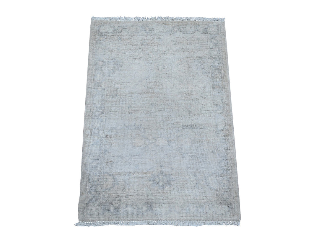 1'11" x 2'9" New Hand Knotted Ivory Wool Rectangle Oriental Rug - MOA10289504