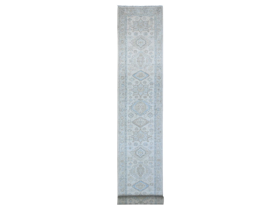 2'8" x 19'7" New Hand Knotted Ivory Wool Runner Oriental Rug - MOA10289505
