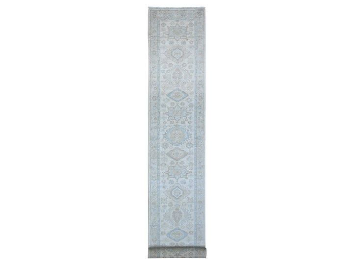 2'8" x 19'7" New Hand Knotted Ivory Wool Runner Oriental Rug - MOA10289505