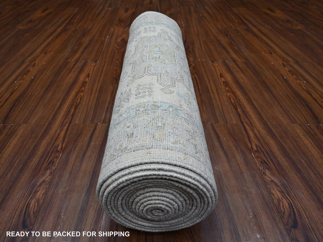 2'8" x 19'7" New Hand Knotted Ivory Wool Runner Oriental Rug - MOA10289505