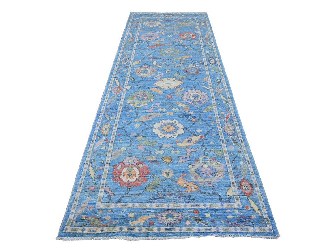 4'2" x 11'11" New Hand Knotted Blue Wool Runner Oriental Rug - MOA10289507