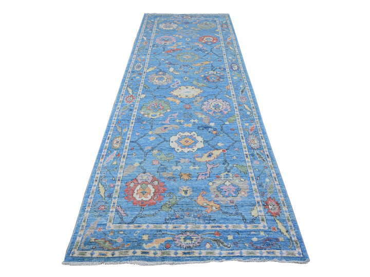 4'2" x 11'11" New Hand Knotted Blue Wool Runner Oriental Rug - MOA10289507
