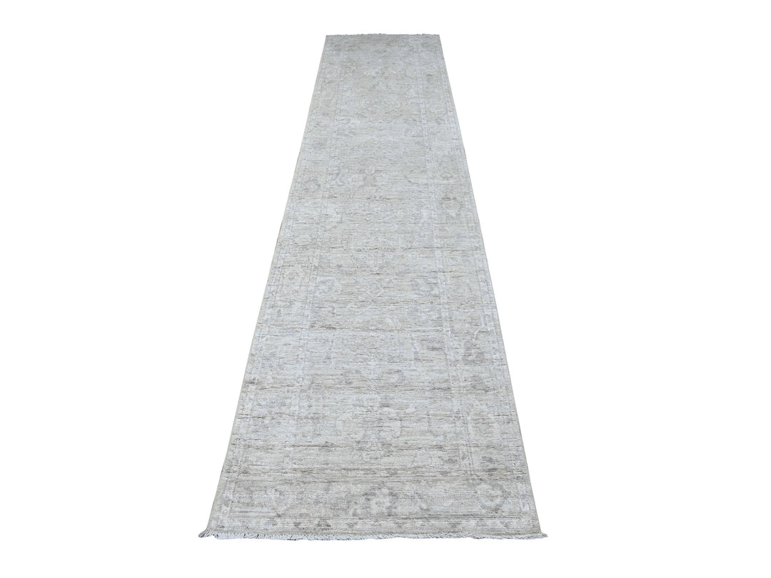 2'9" x 11'9" New Hand Knotted Grey Wool Runner Oriental Rug - MOA10289535