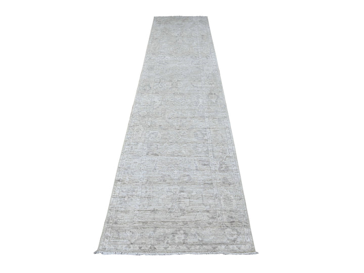 2'9" x 11'9" New Hand Knotted Grey Wool Runner Oriental Rug - MOA10289535