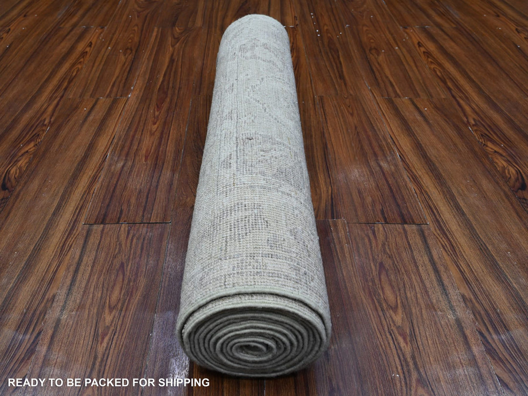 2'9" x 11'9" New Hand Knotted Grey Wool Runner Oriental Rug - MOA10289535