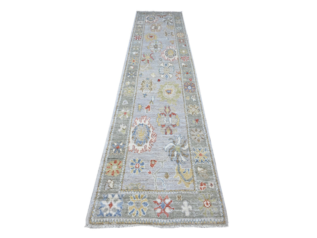 2'9" x 12'6" New Hand Knotted Grey Wool Runner Oriental Rug - MOA10289536