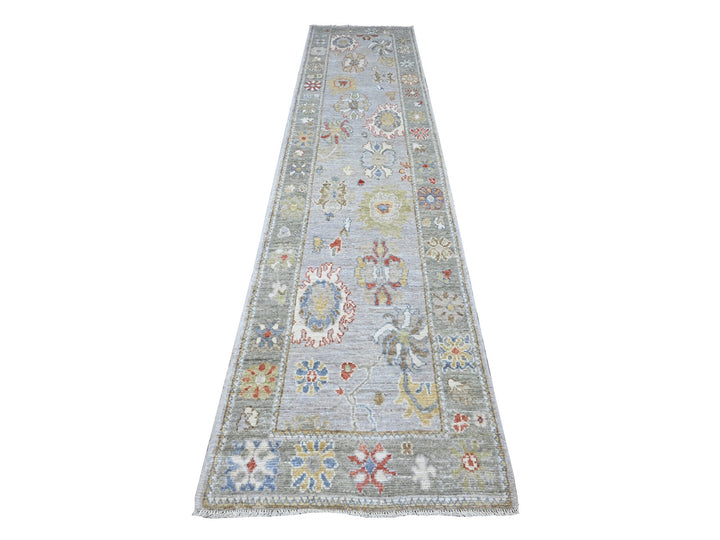 2'9" x 12'6" New Hand Knotted Grey Wool Runner Oriental Rug - MOA10289536