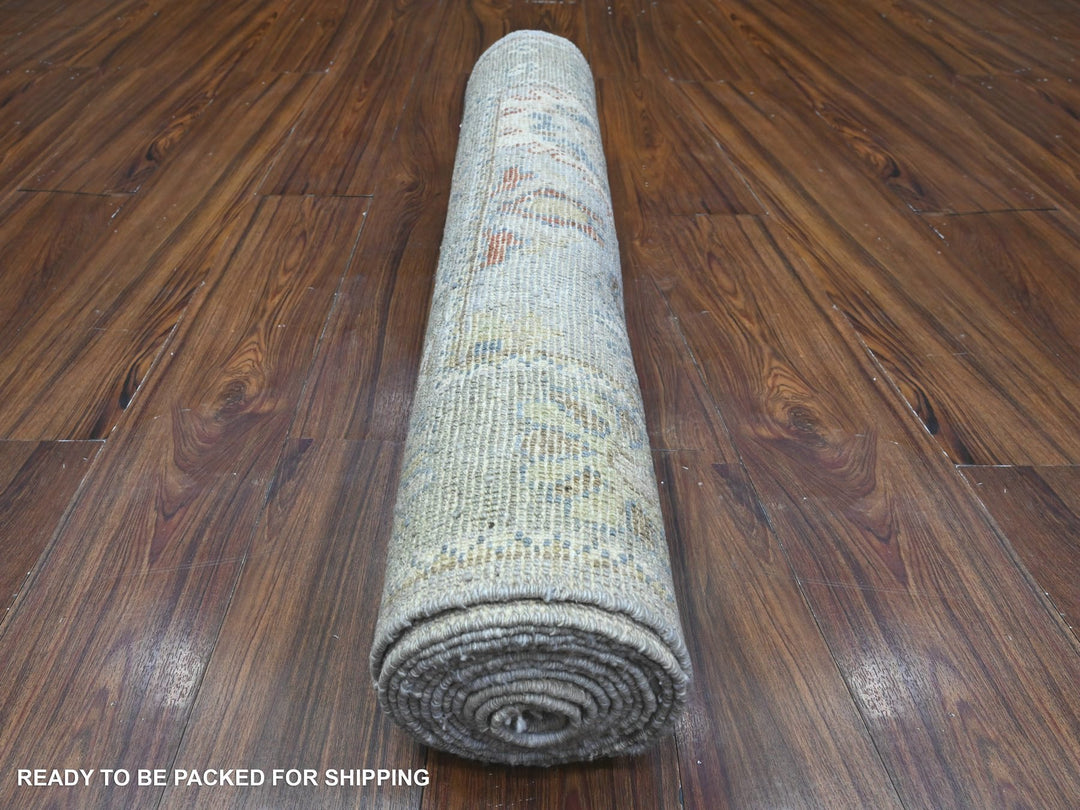2'9" x 12'6" New Hand Knotted Grey Wool Runner Oriental Rug - MOA10289536