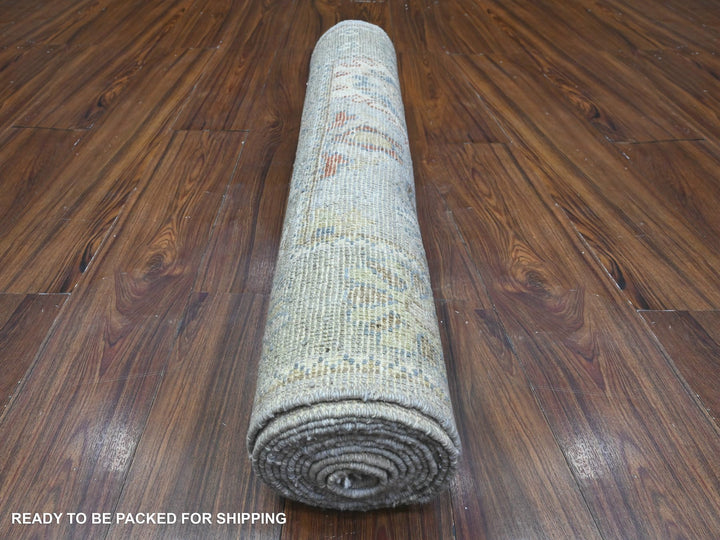2'9" x 12'6" New Hand Knotted Grey Wool Runner Oriental Rug - MOA10289536