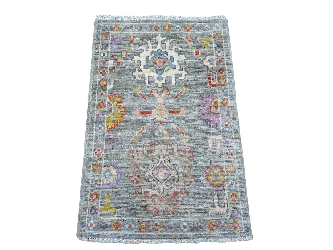 2'1" x 3'3" New Hand Knotted Grey Wool Rectangle Oriental Rug - MOA10289538