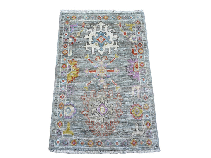 2'1" x 3'3" New Hand Knotted Grey Wool Rectangle Oriental Rug - MOA10289538