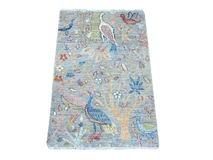 1'11" x 3'1" New Hand Knotted Grey Wool Rectangle Oriental Rug - MOA10289558