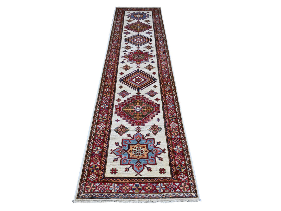 2'7" x 10'7" New Hand Knotted Ivory Wool Runner Oriental Rug - MOA10289561