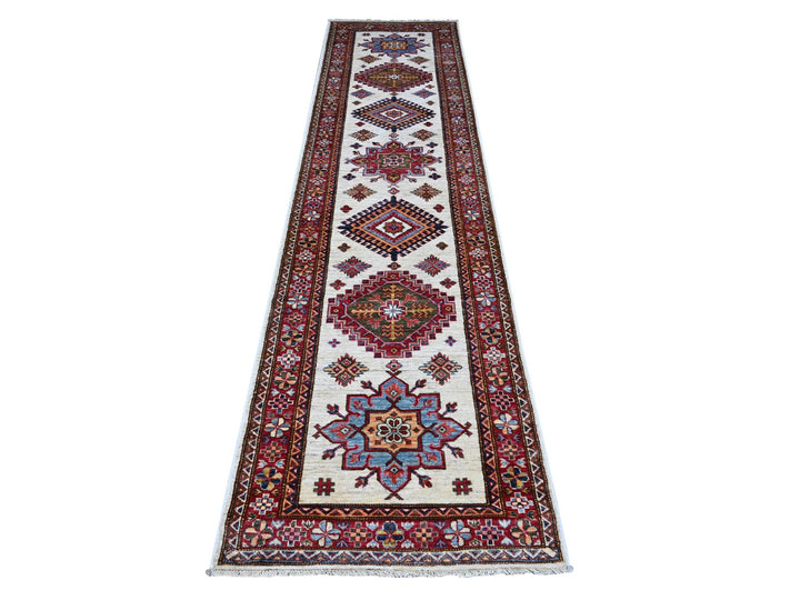 2'7" x 10'7" New Hand Knotted Ivory Wool Runner Oriental Rug - MOA10289561