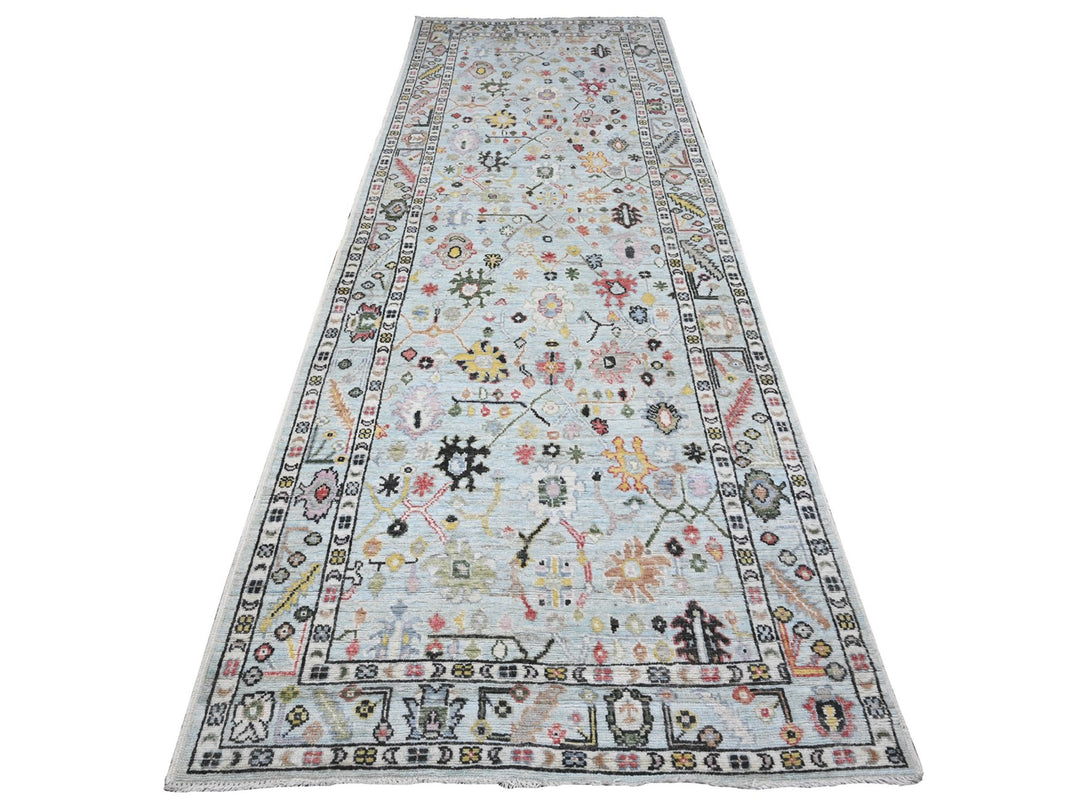 4'2" x 12'0" New Hand Knotted Blue Wool Runner Oriental Rug - MOA10289565