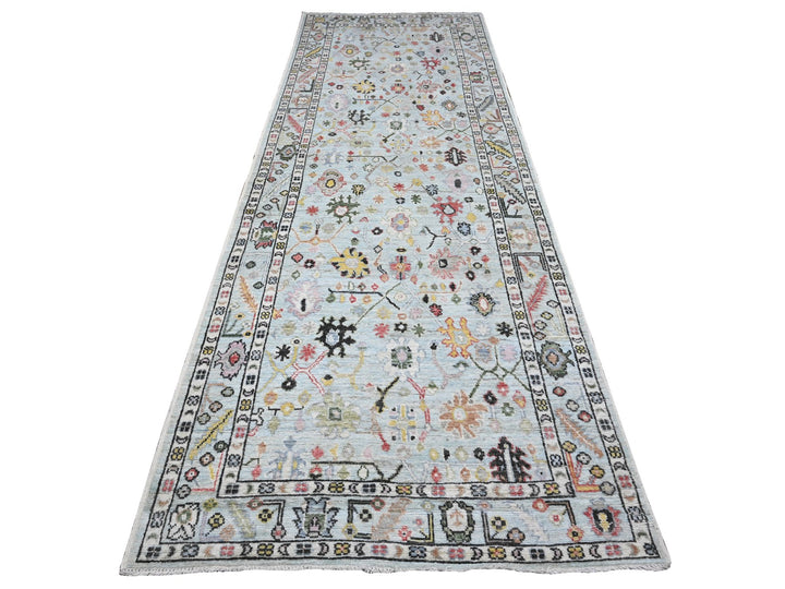4'2" x 12'0" New Hand Knotted Blue Wool Runner Oriental Rug - MOA10289565