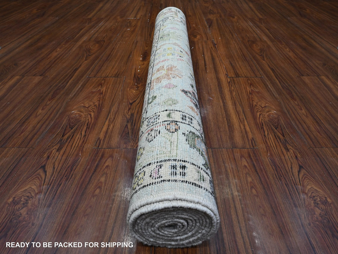 4'2" x 12'0" New Hand Knotted Blue Wool Runner Oriental Rug - MOA10289565