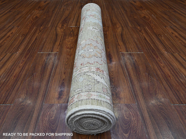 4'0" x 15'9" New Hand Knotted Green Wool Runner Oriental Rug - MOA10289567