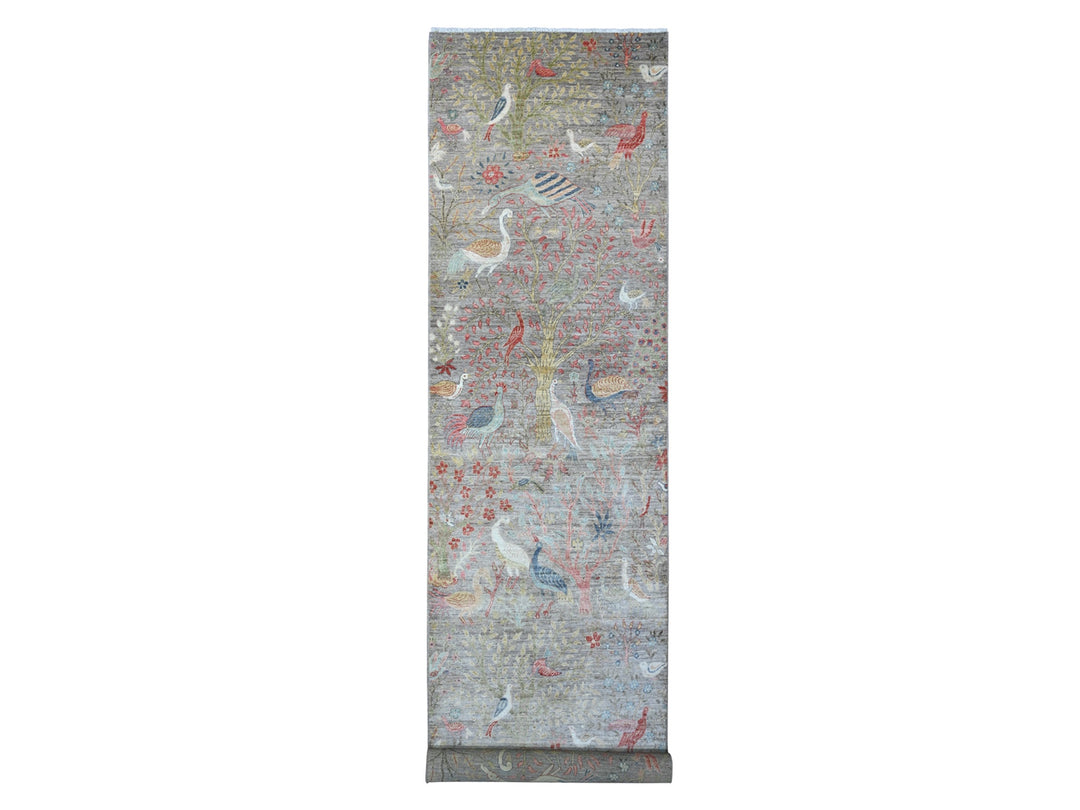 4'2" x 19'11" New Hand Knotted Grey Wool Runner Oriental Rug - MOA10289579