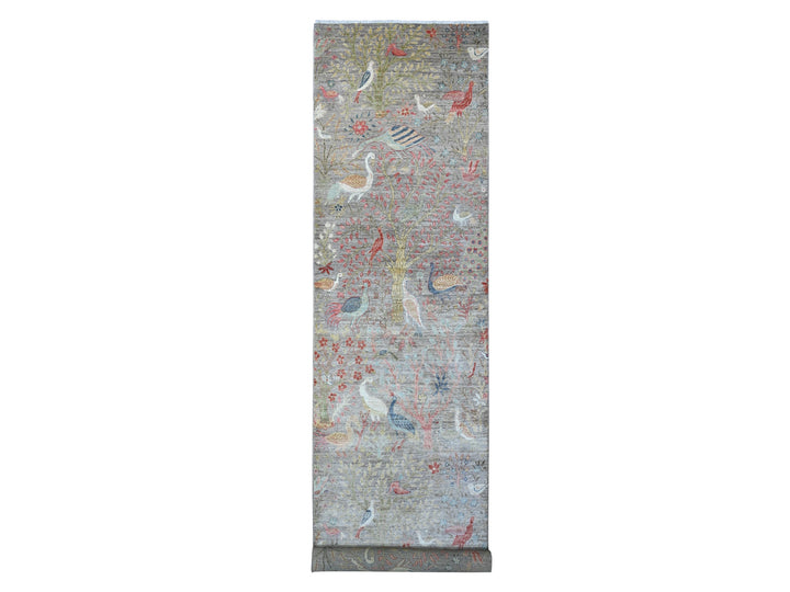 4'2" x 19'11" New Hand Knotted Grey Wool Runner Oriental Rug - MOA10289579