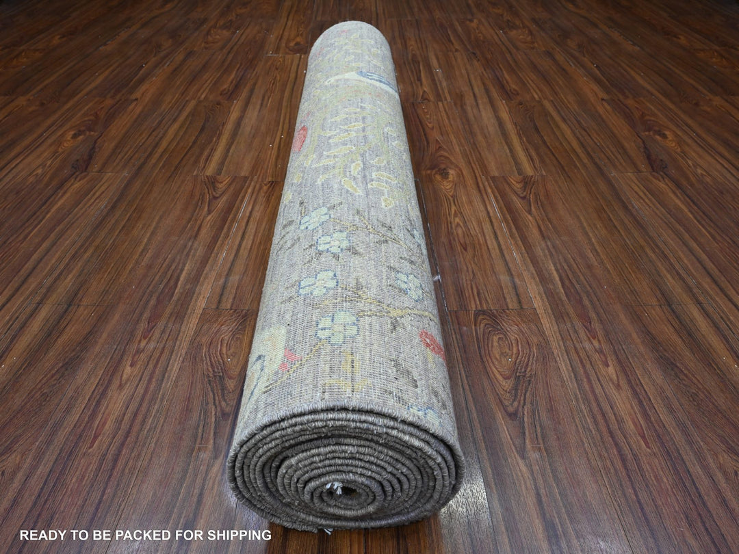 4'2" x 19'11" New Hand Knotted Grey Wool Runner Oriental Rug - MOA10289579