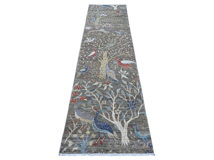 2'6" x 9'9" New Hand Knotted Grey Wool Runner Oriental Rug - MOA10289581