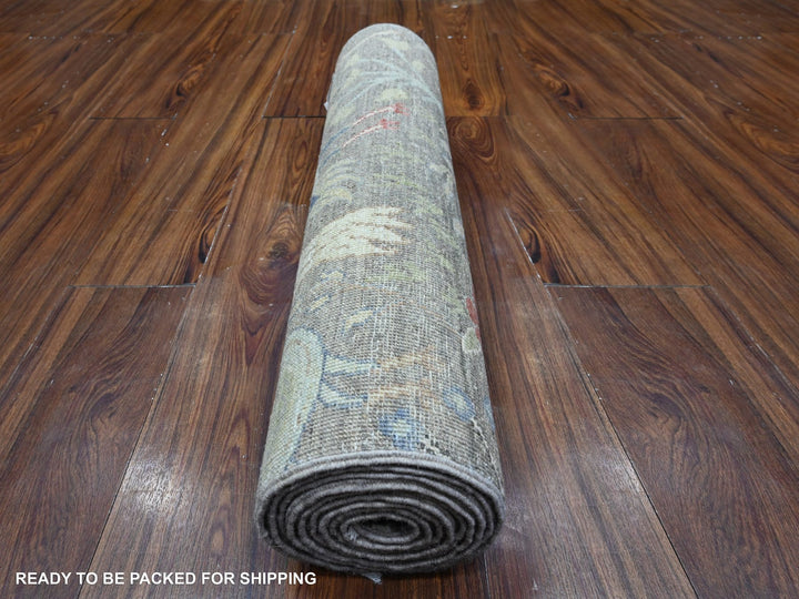 2'6" x 9'9" New Hand Knotted Grey Wool Runner Oriental Rug - MOA10289581