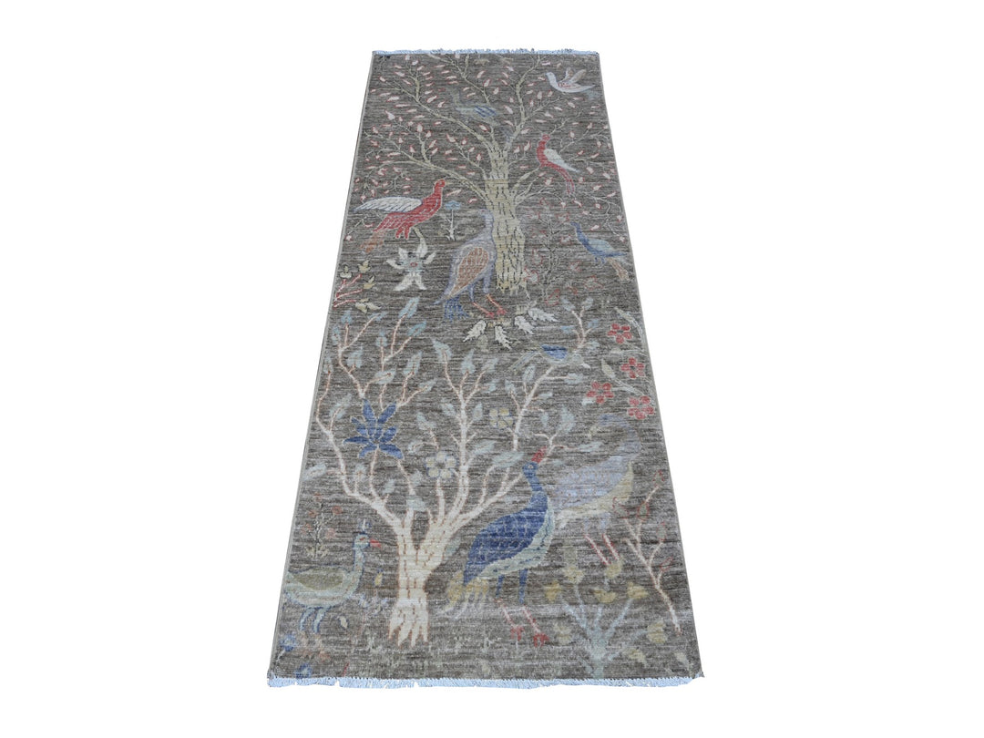 2'6" x 6'2" New Hand Knotted Grey Wool Runner Oriental Rug - MOA10289583