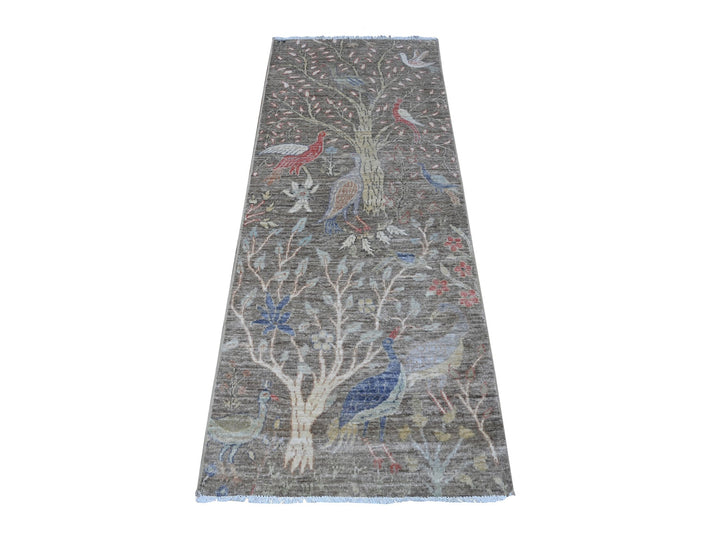 2'6" x 6'2" New Hand Knotted Grey Wool Runner Oriental Rug - MOA10289583