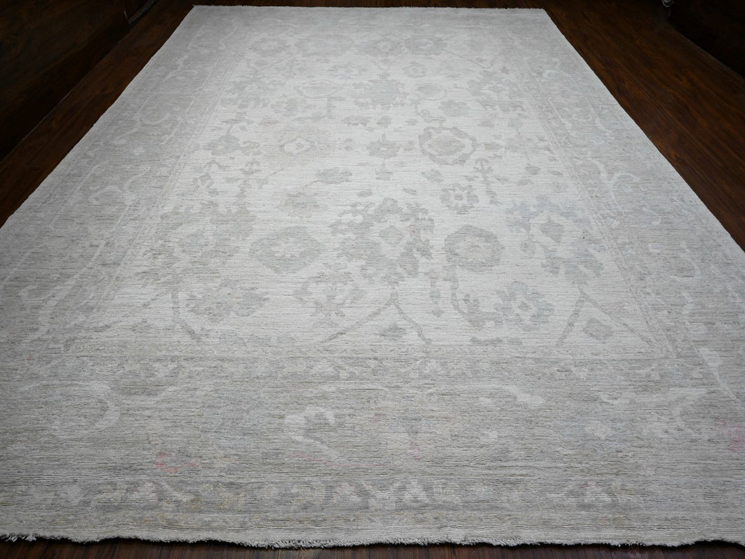 11'4" x 15'5" New Hand Knotted Ivory Wool Rectangle Oriental Rug - MOA10289585