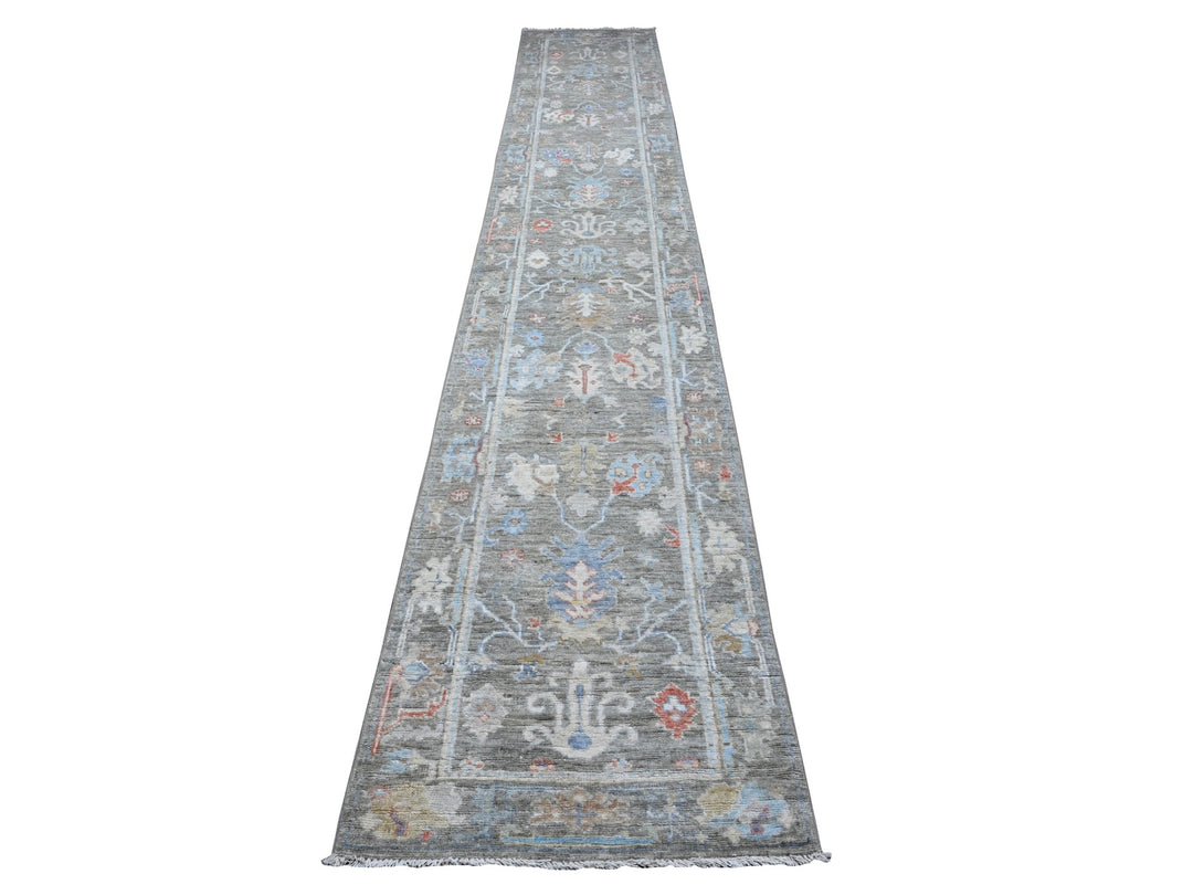 2'6" x 15'3" New Hand Knotted Grey Wool Runner Oriental Rug - MOA10289596
