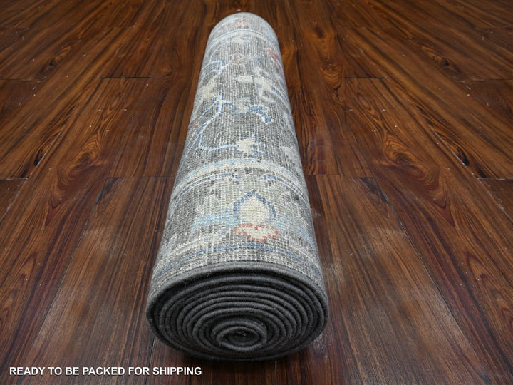 2'6" x 15'3" New Hand Knotted Grey Wool Runner Oriental Rug - MOA10289596