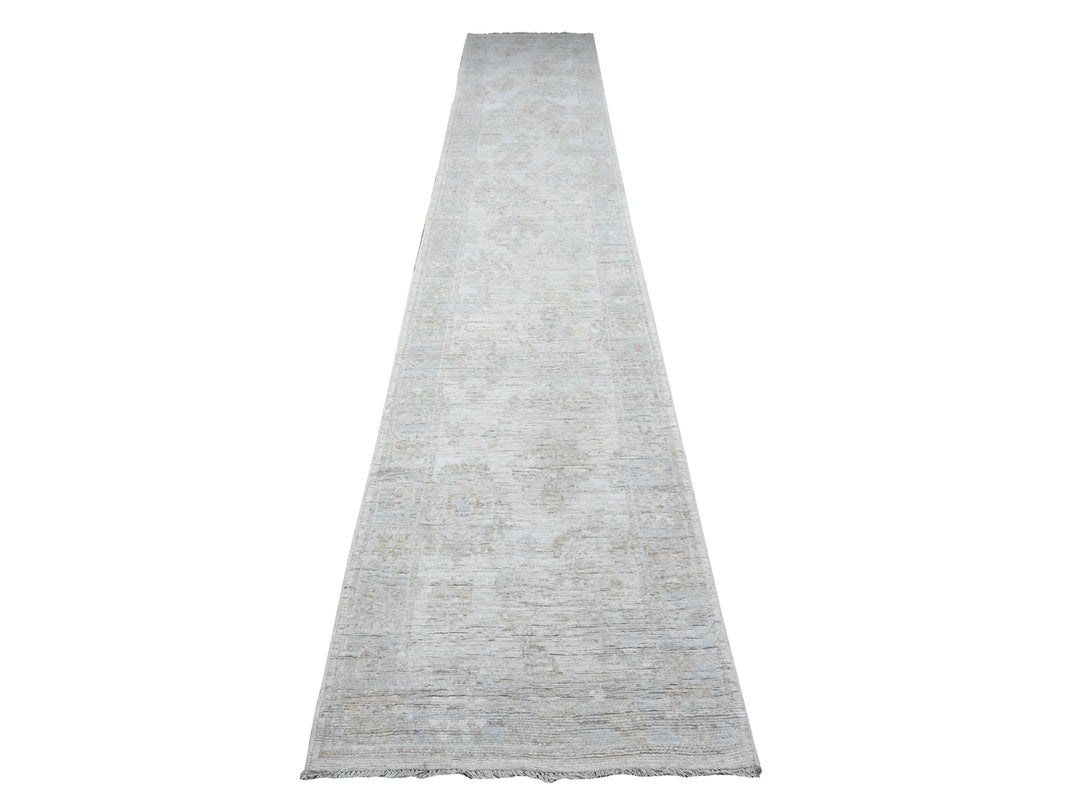2'8" x 15'5" New Hand Knotted Grey Wool Runner Oriental Rug - MOA10289599