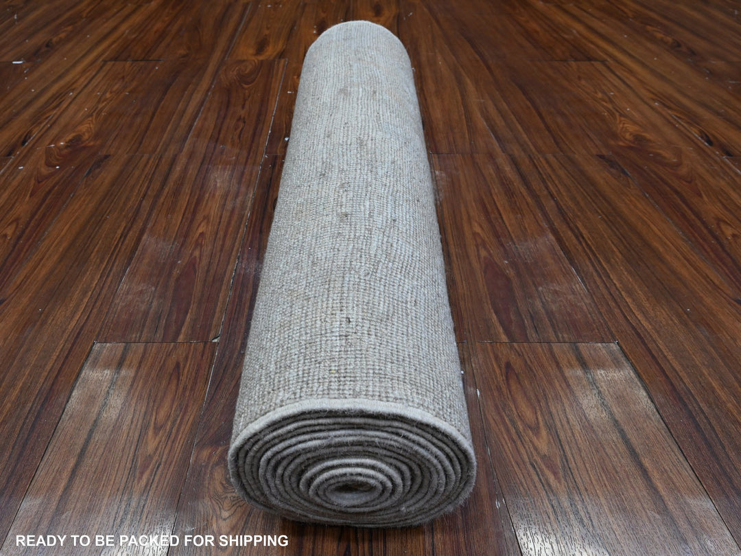 2'8" x 15'5" New Hand Knotted Grey Wool Runner Oriental Rug - MOA10289599