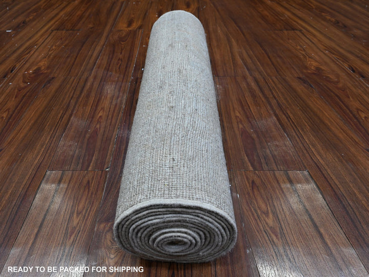 2'8" x 15'5" New Hand Knotted Grey Wool Runner Oriental Rug - MOA10289599