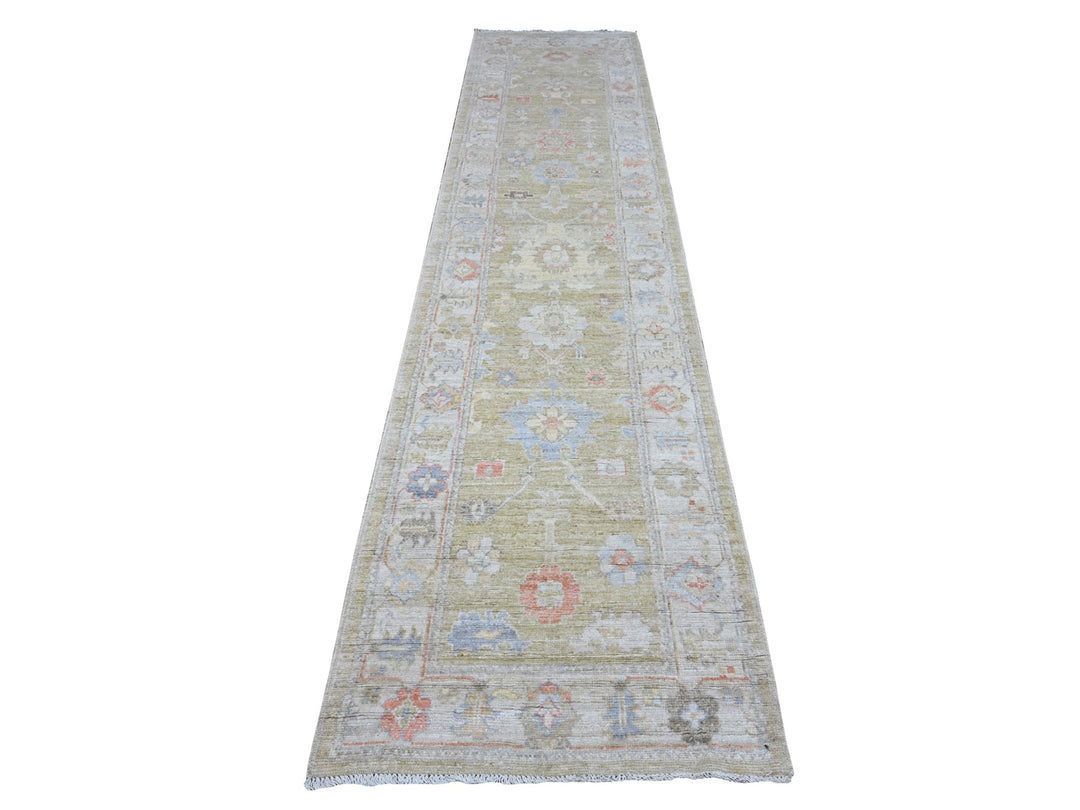2'8" x 11'6" New Hand Knotted Green Wool Runner Oriental Rug - MOA10289600
