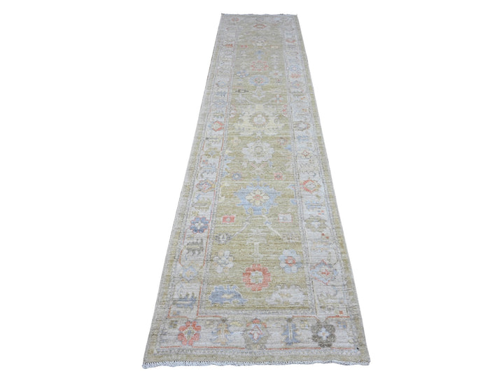 2'8" x 11'6" New Hand Knotted Green Wool Runner Oriental Rug - MOA10289600