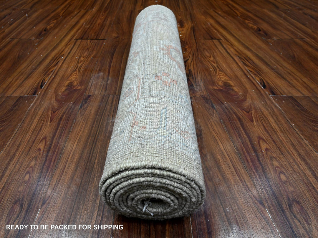 2'8" x 11'6" New Hand Knotted Green Wool Runner Oriental Rug - MOA10289600