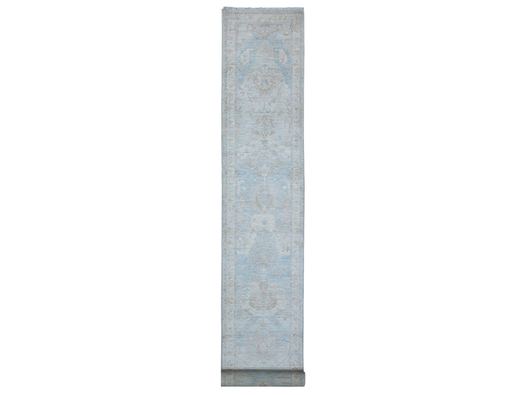 2'6" x 18'10" New Hand Knotted Grey Wool Runner Oriental Rug - MOA10289602