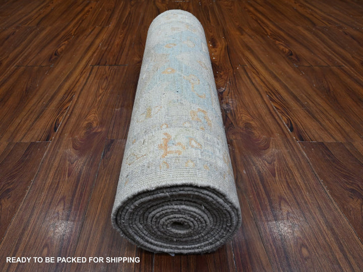 2'6" x 18'10" New Hand Knotted Grey Wool Runner Oriental Rug - MOA10289602