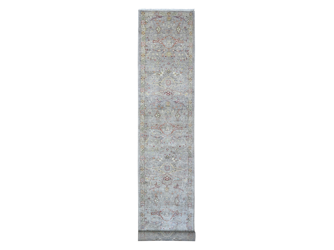 3'0" x 19'9" New Hand Knotted Grey Wool Runner Oriental Rug - MOA10289603