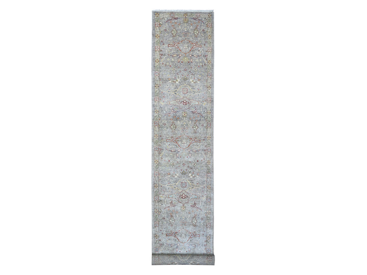 3'0" x 19'9" New Hand Knotted Grey Wool Runner Oriental Rug - MOA10289603