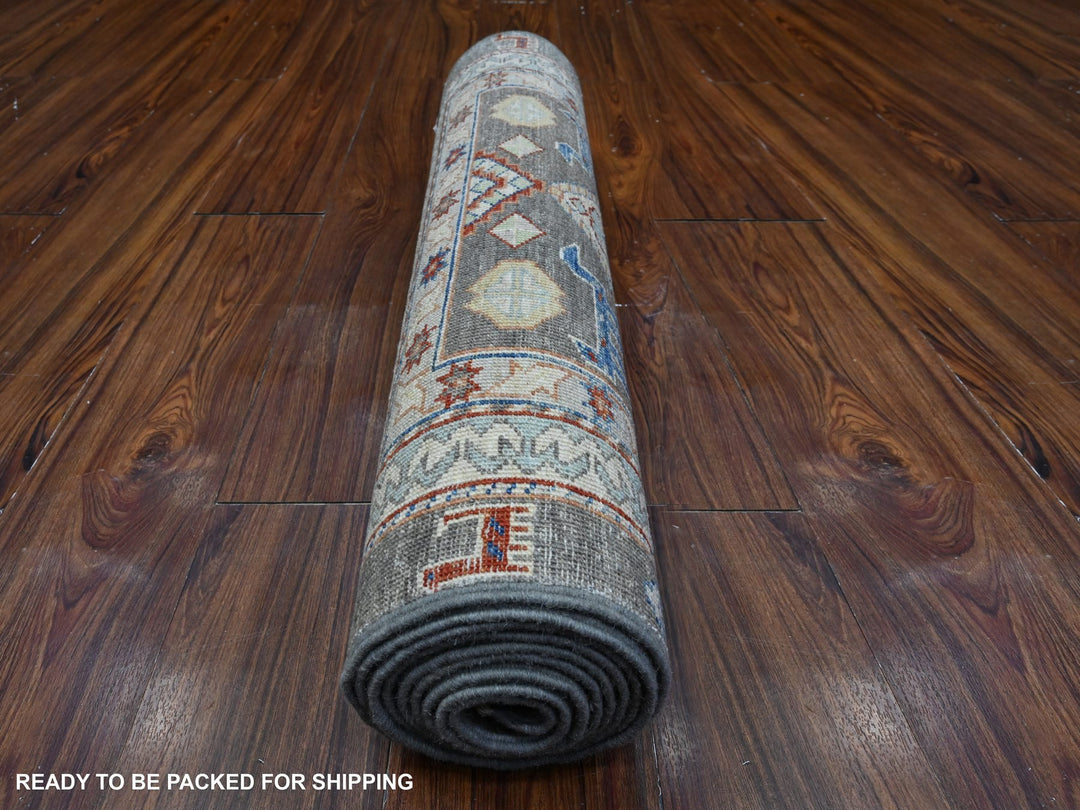 2'7" x 9'6" New Hand Knotted Grey Wool Runner Oriental Rug - MOA10289604