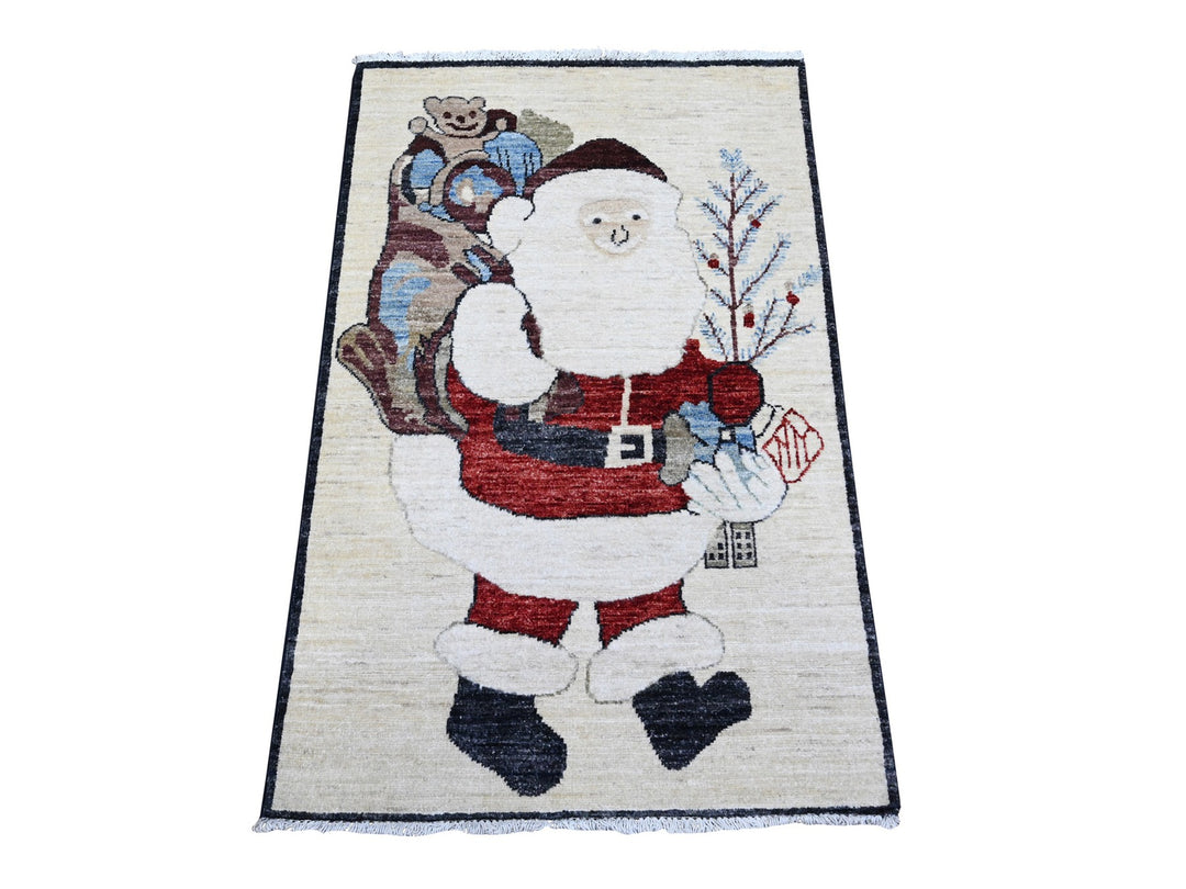 2'5" x 3'11" New Hand Knotted Ivory Wool Rectangle Oriental Rug - MOA10289605
