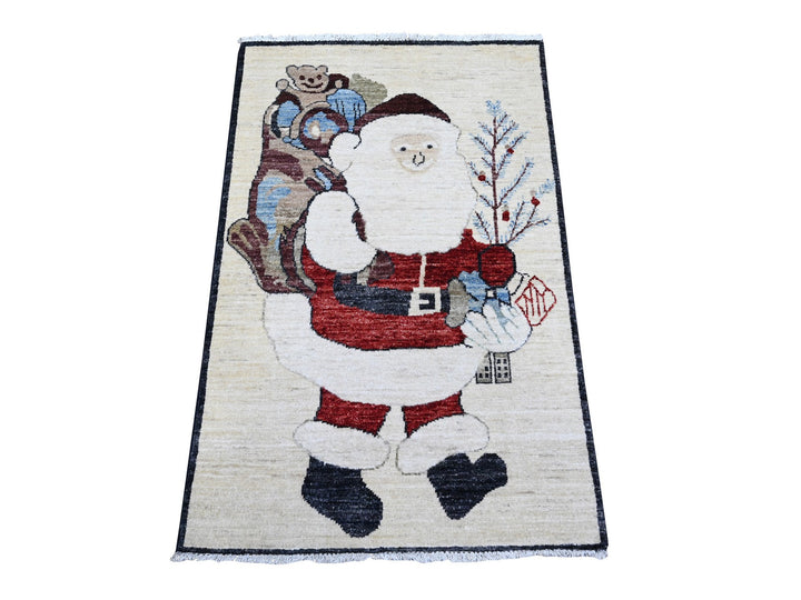 2'5" x 3'11" New Hand Knotted Ivory Wool Rectangle Oriental Rug - MOA10289605