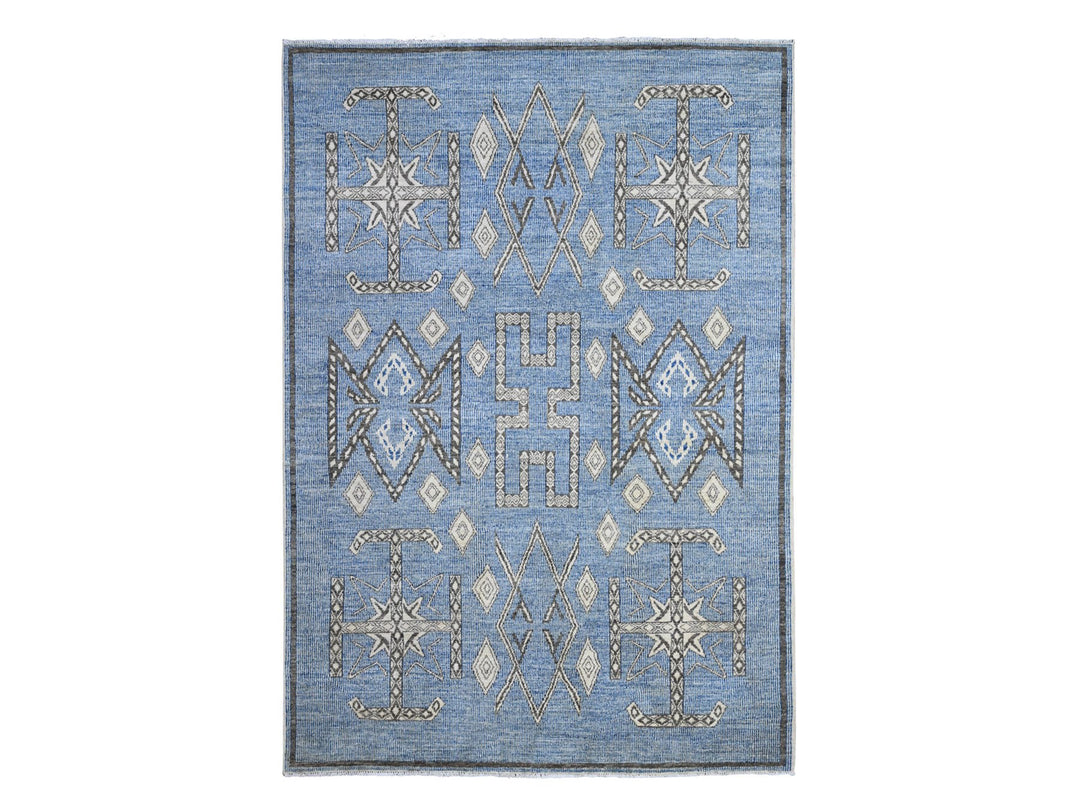 5'11" x 8'8" New Hand Knotted Blue Wool Rectangle Oriental Rug - MOA10289613
